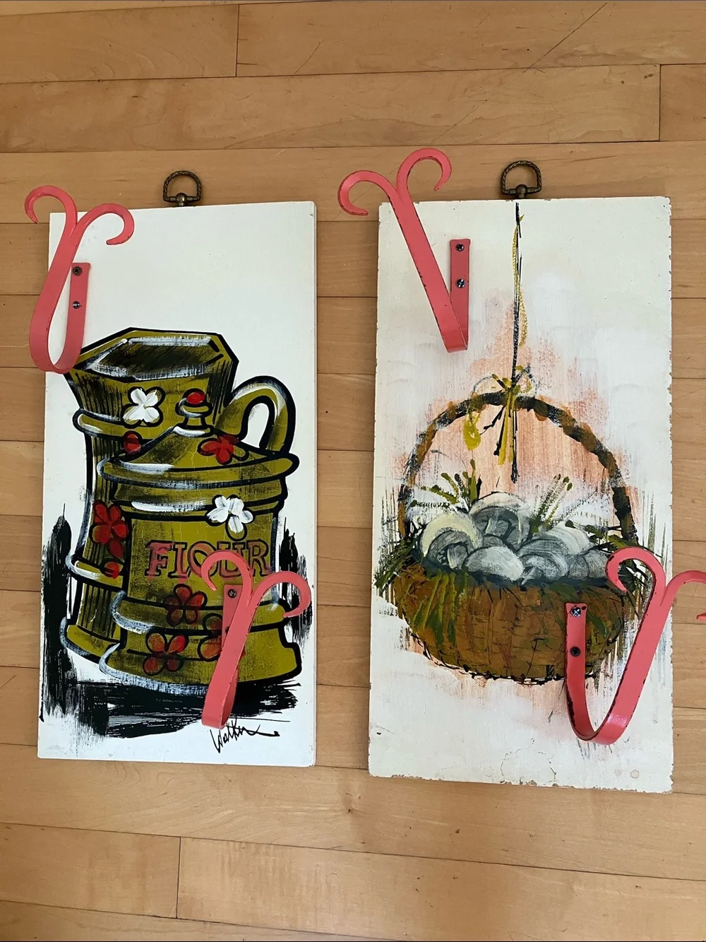 Hand Painted Wood Wall Panels With Hooks. Ready to Hang